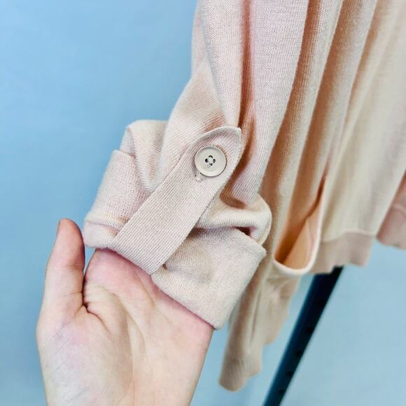 Talbots Pink Open Front Cardigan Women's Petite L Long Sleeve Roll Tab - Picture 4 of 5